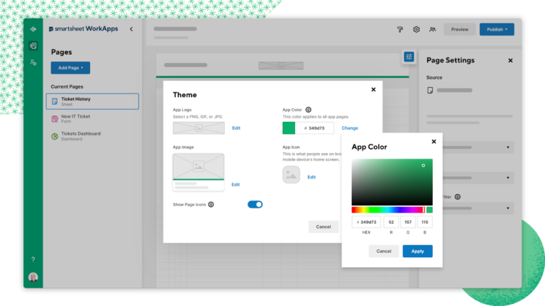 Example of Smartsheet’s WorkApp personalization options. Source: Smartsheet, accessed November.