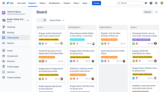 Screenshot of what a Jira Kanban board looks like.