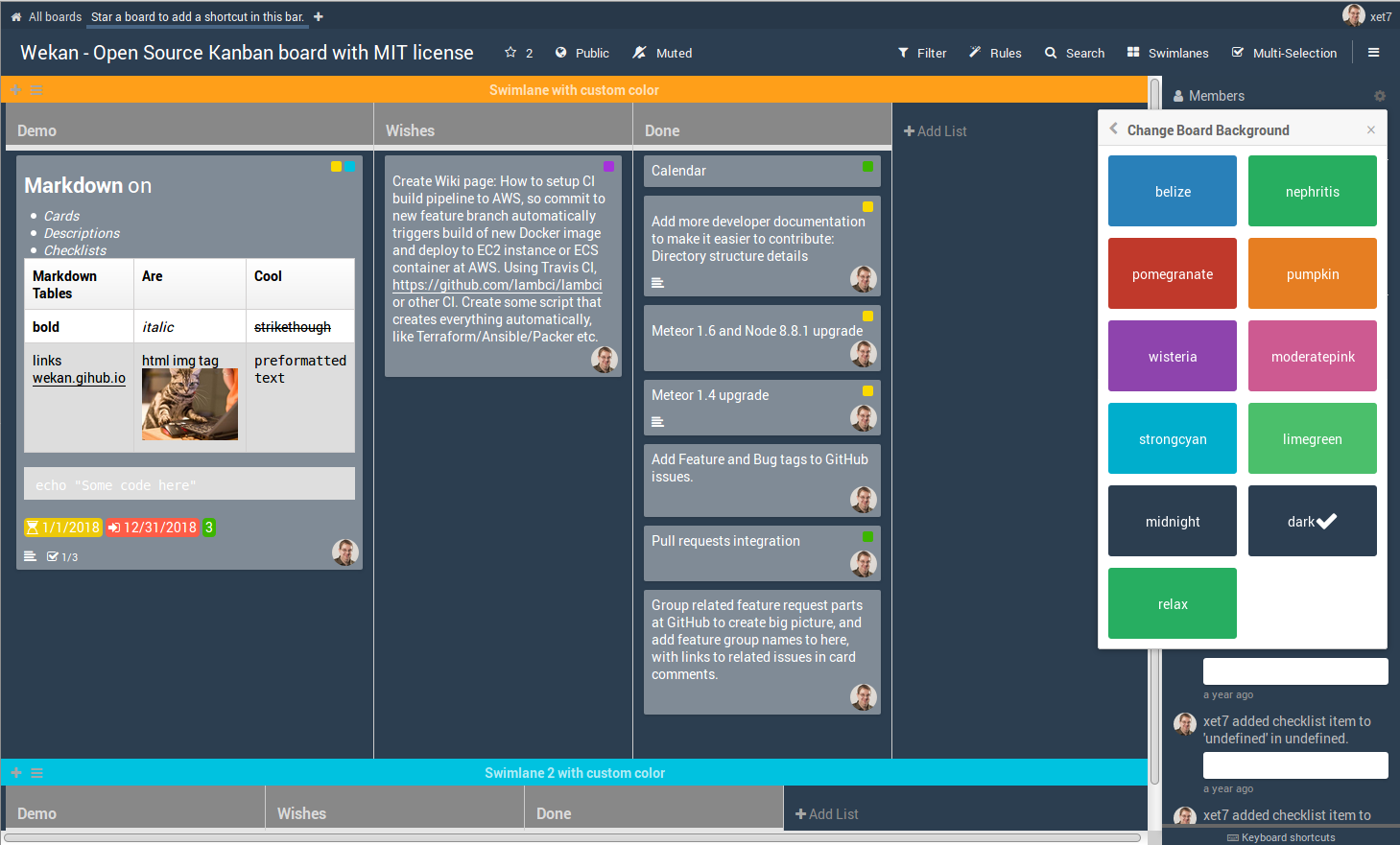 wekan interface.